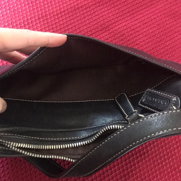 Coach Purse Black Leather Small White Stitch - Picture 7 of 8